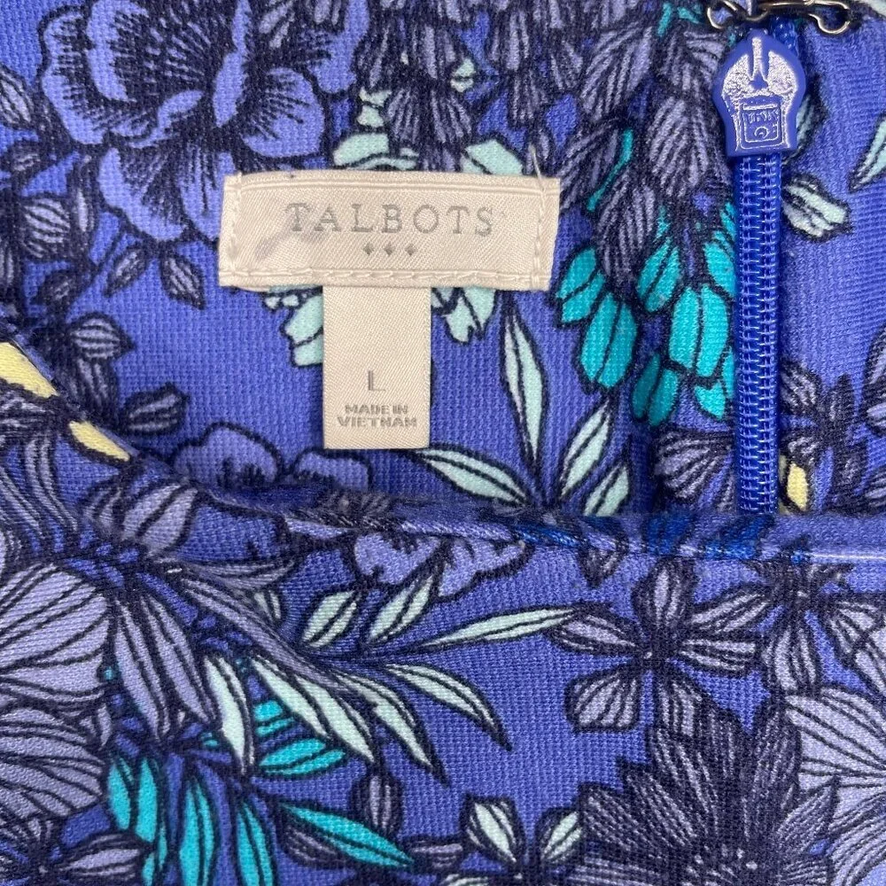 Talbots Floral Sheath Dress Blue Purple Sleeveless Knee Length Stretch Sz Large - Picture 10 of 12